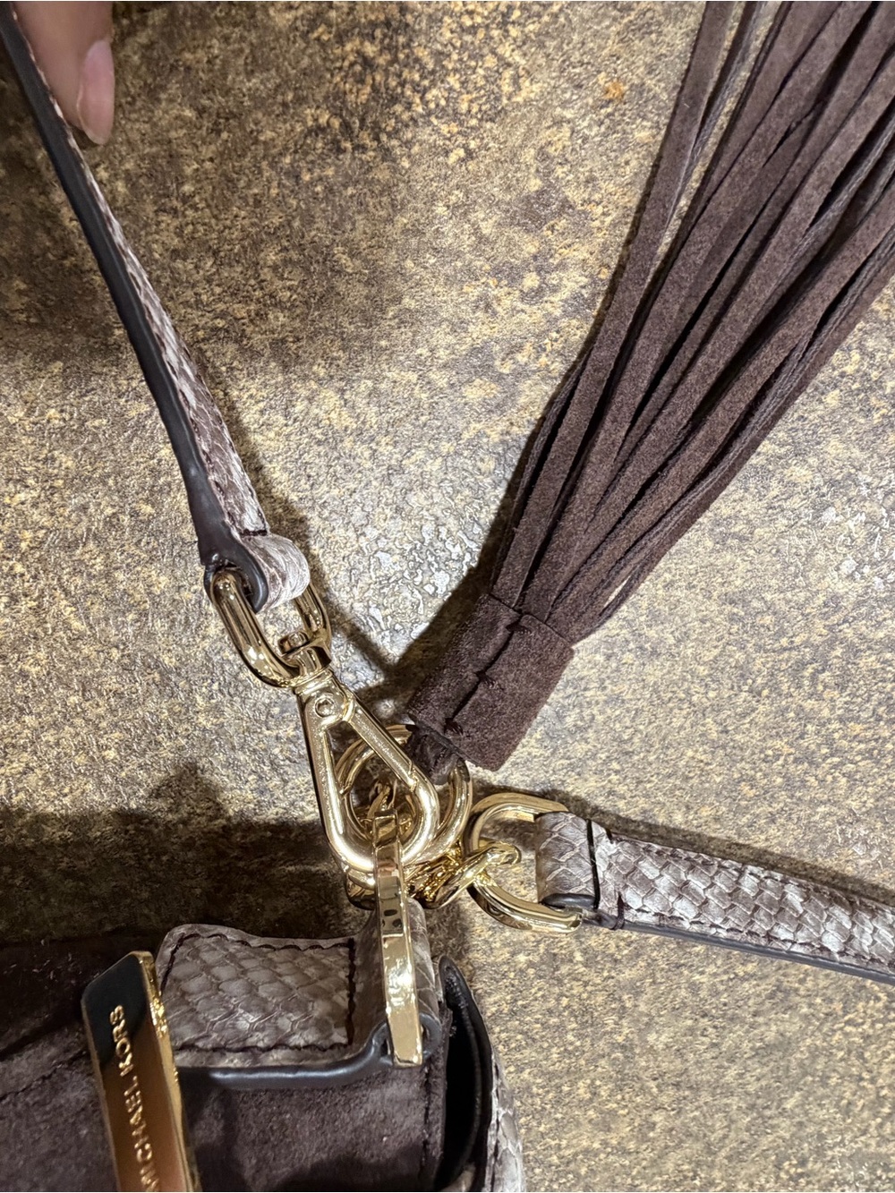 Michael Kors Brown Suede Crossbody with Snake-Print Flap - Picture 5 of 12